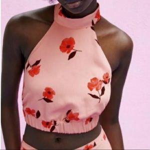 Zara | Floral Linen Crop Top, Open Back (S)